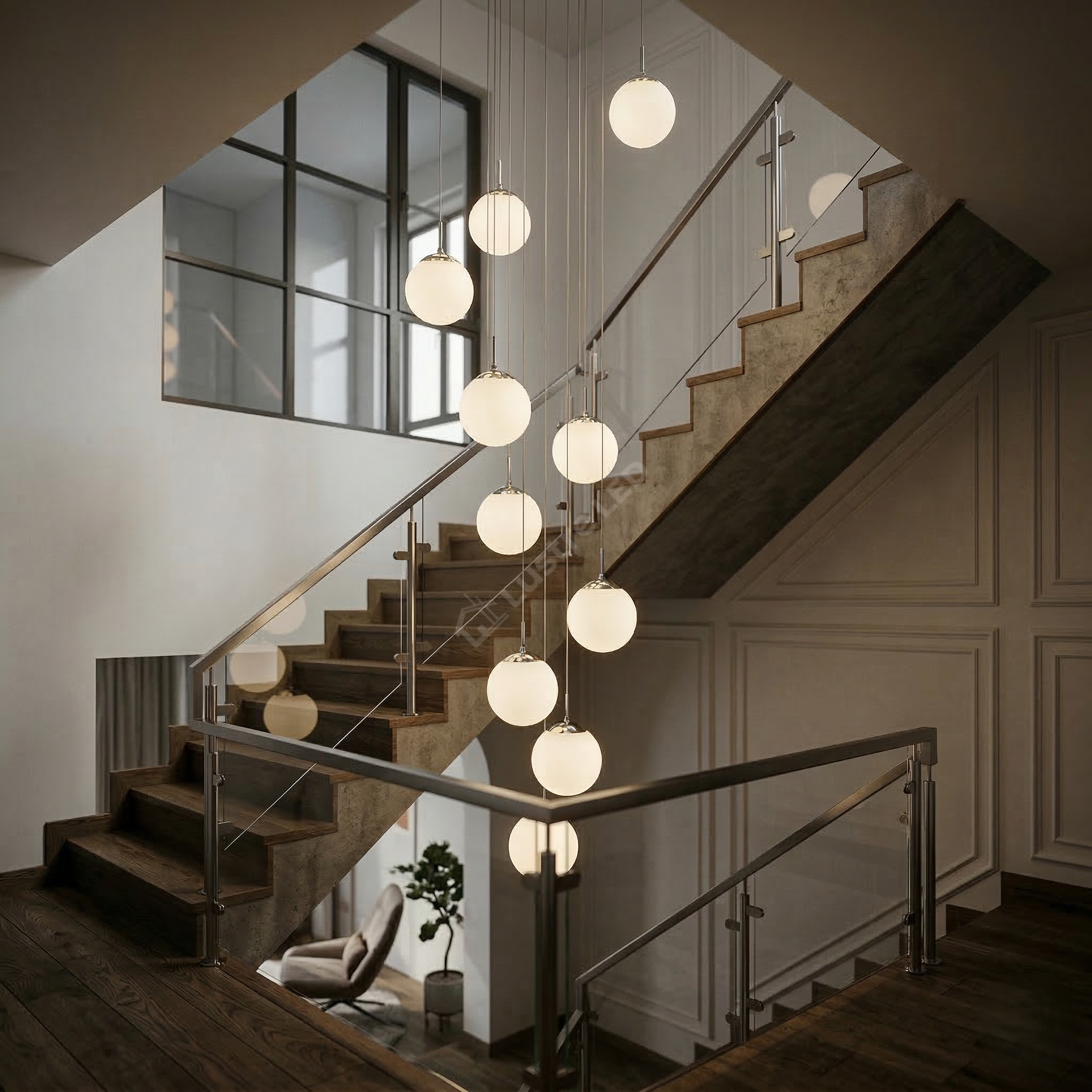 Lustra Abajur Mat Silver Luxury STAIRCASE Gigant 12xE27