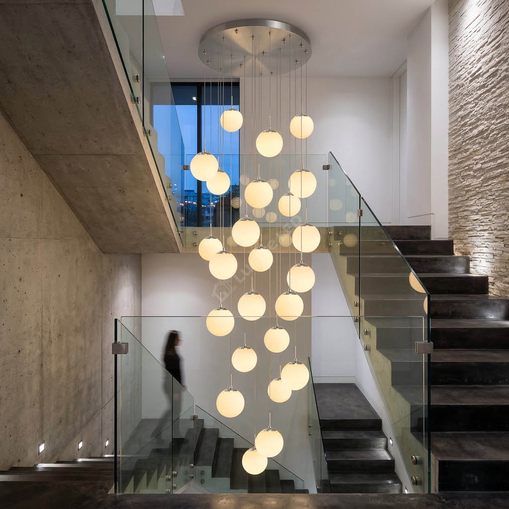 Lustra Abajur Mat Silver Luxury STAIRCASE Gigant 25xE27