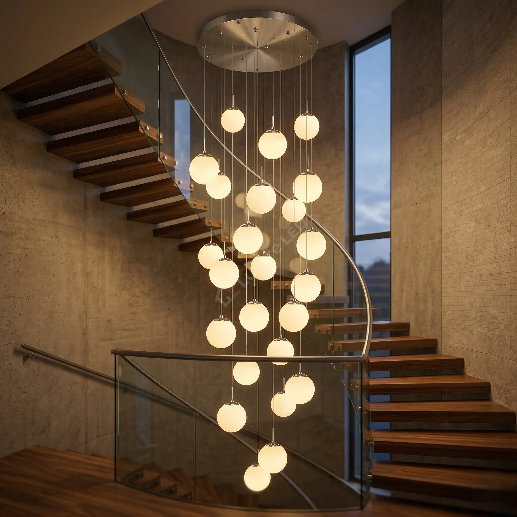Lustra Abajur Mat Silver Luxury STAIRCASE Gigant 25xE27