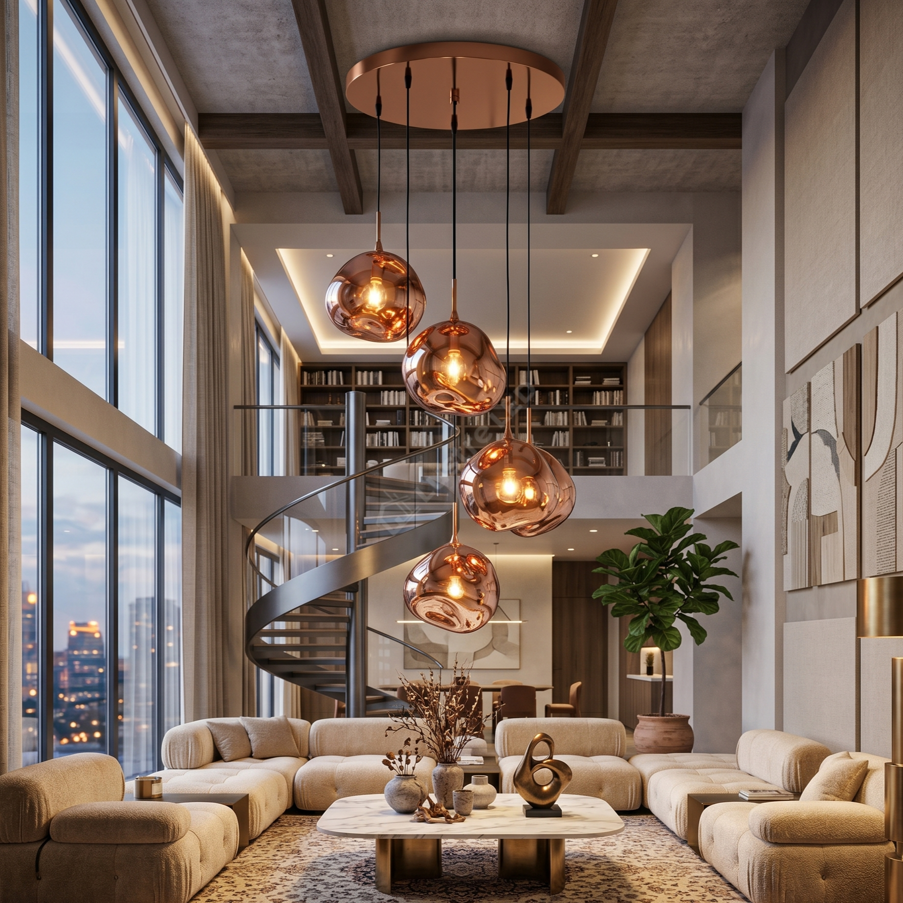 Lustra Abajur Suspendata Copper Orbs 5xE27 Premium