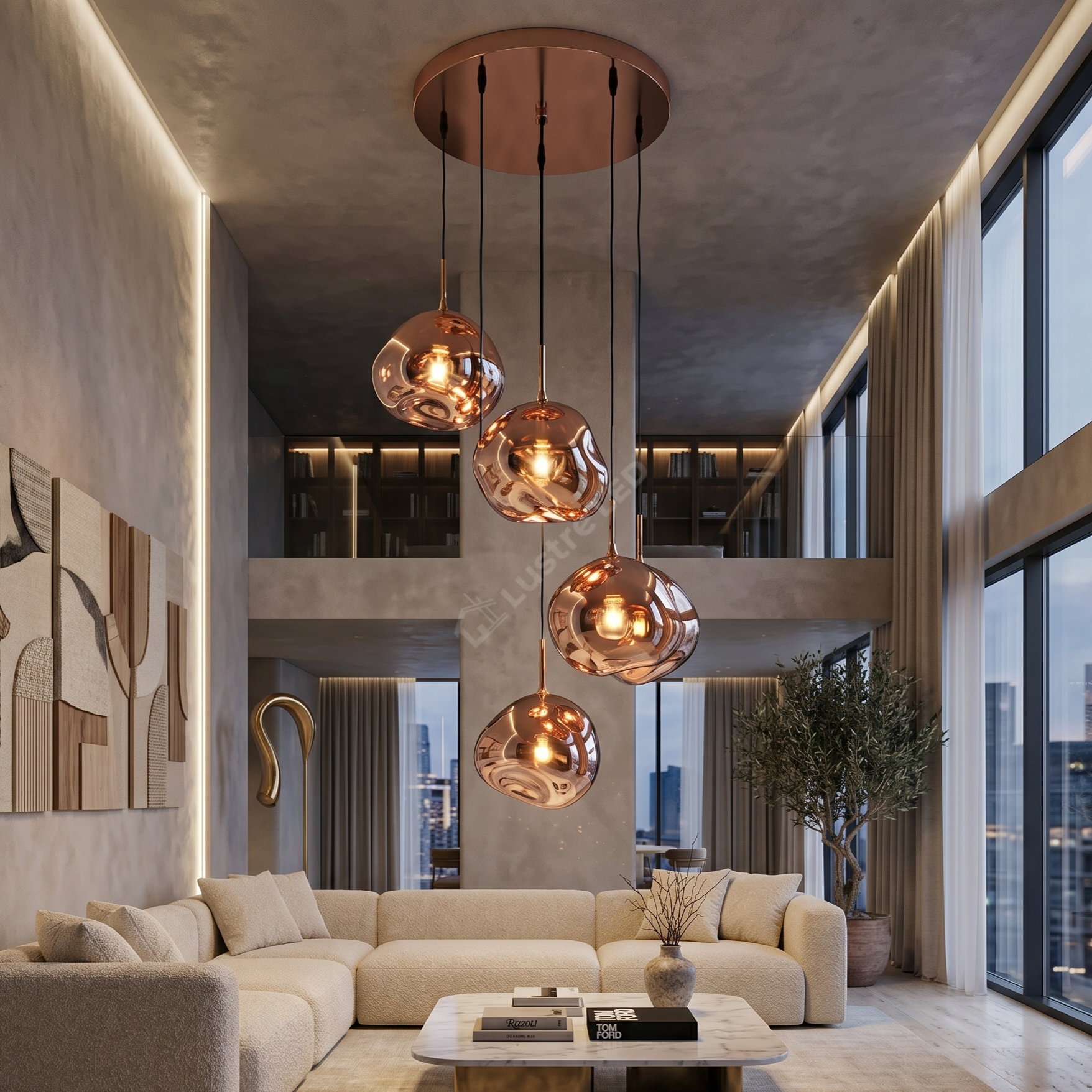 Lustra Abajur Suspendata Copper Orbs 5xE27 Premium