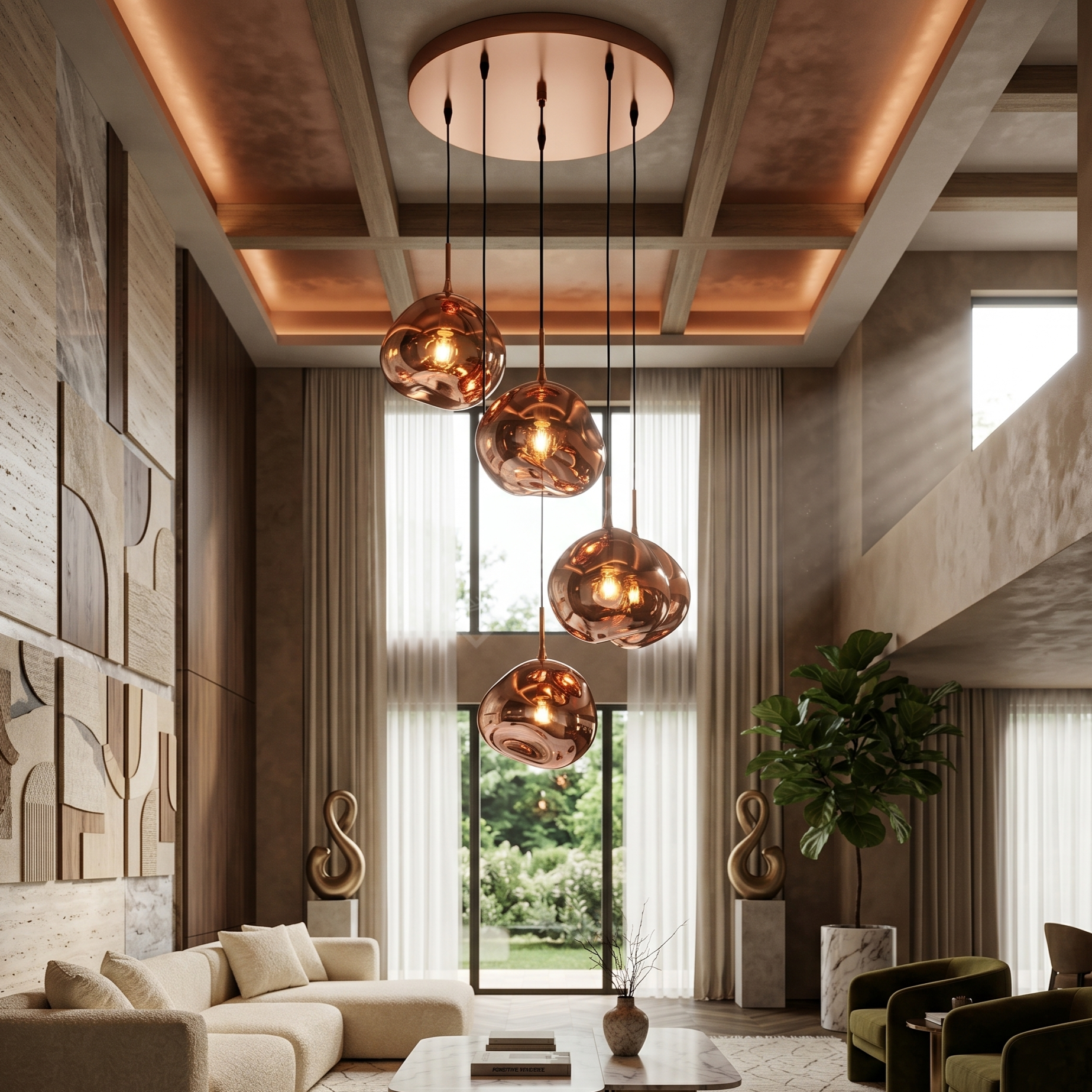 Lustra Abajur Suspendata Copper Orbs 5xE27 Premium