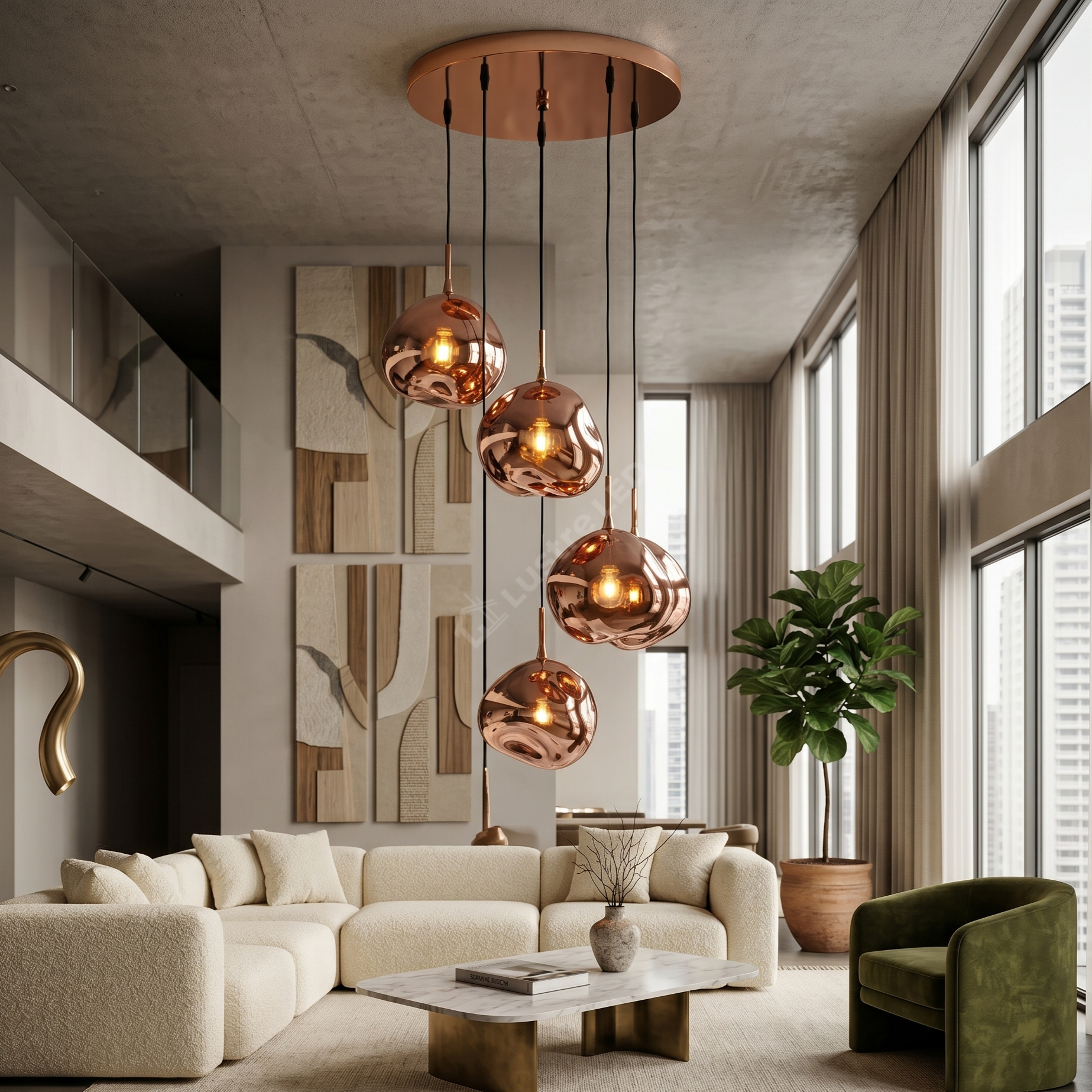 Lustra Abajur Suspendata Copper Orbs 5xE27 Premium