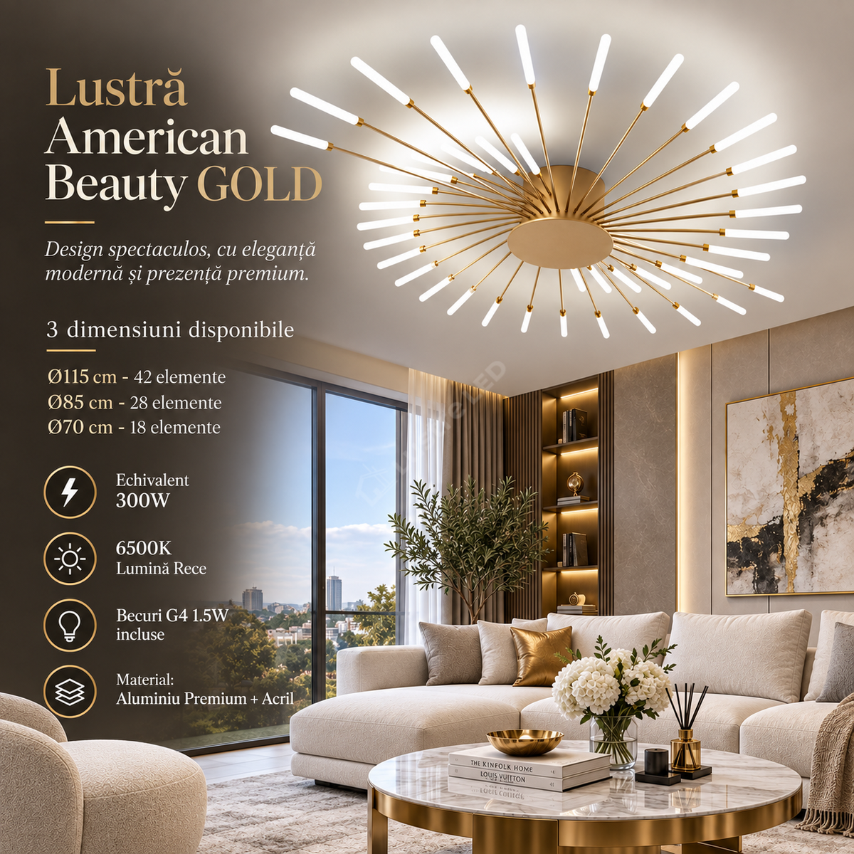 Lustra American Beauty GOLD Echivalent 300W 6500K