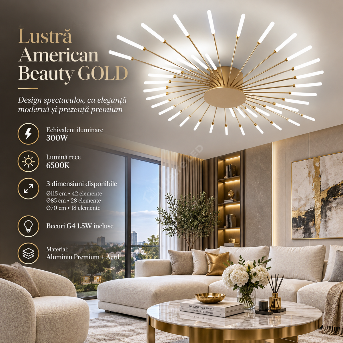 Lustra American Beauty GOLD Echivalent 300W 6500K