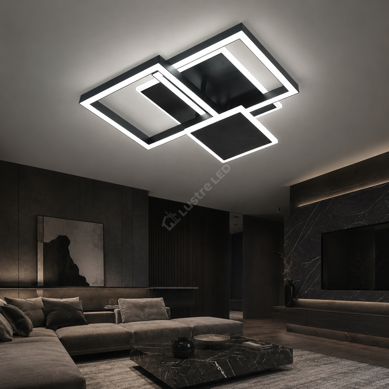 Lustra Aplicata BAUHAUS Black Square 50CM Echivalent 450W Telecomanda
