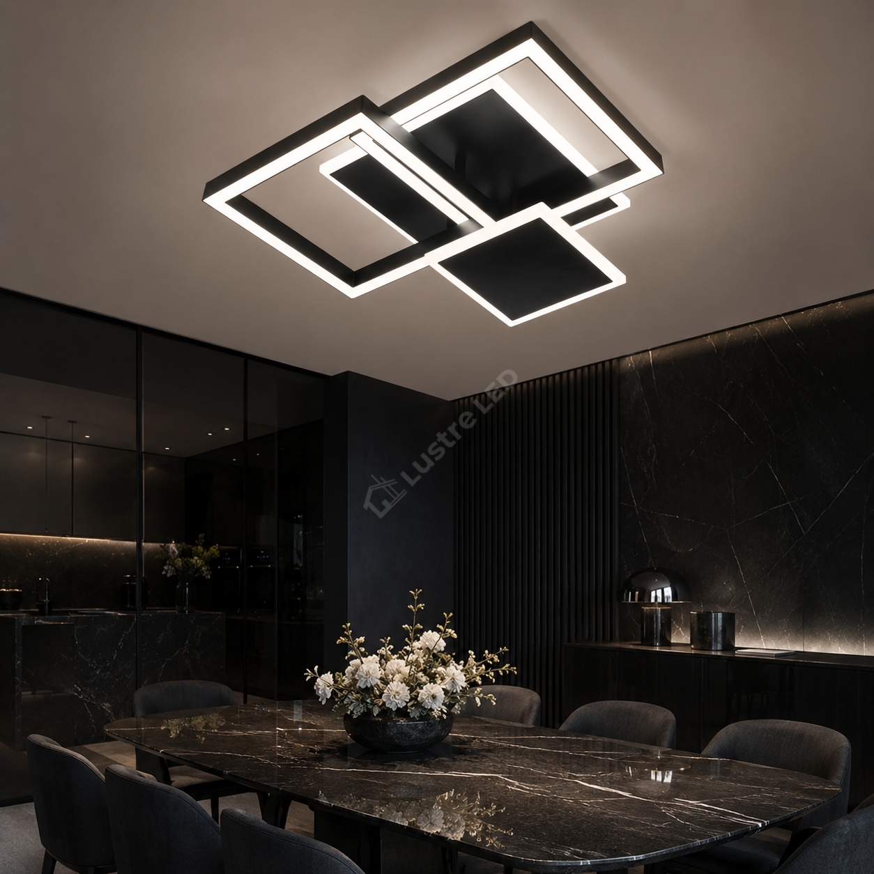 Lustra Aplicata BAUHAUS Black Square 50CM Echivalent 450W Telecomanda