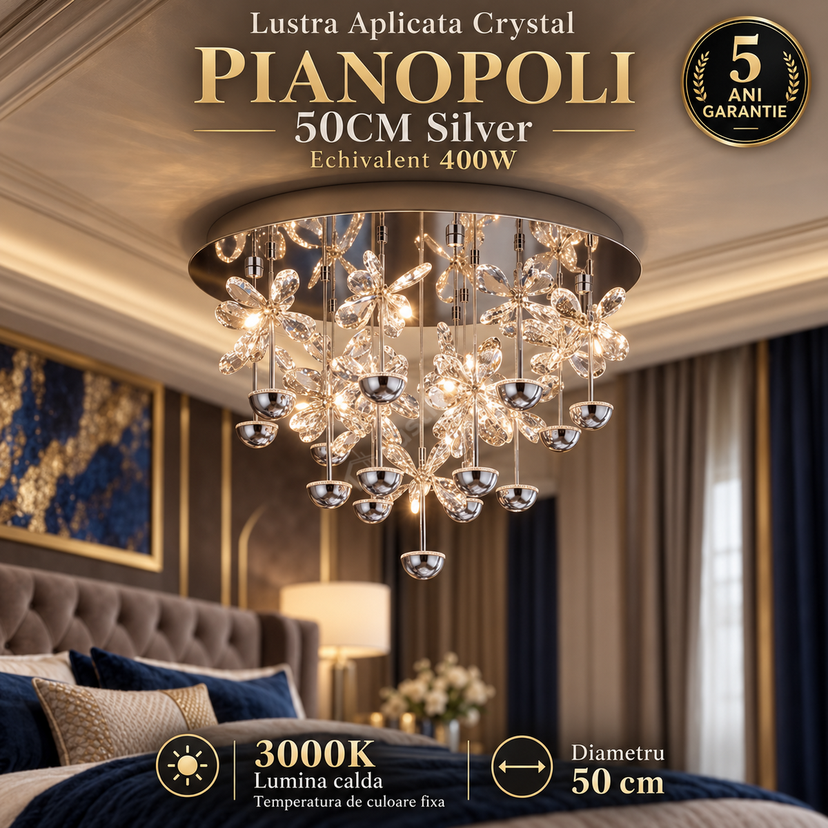 Lustra Aplicata Crystal PIANOPOLI 50CM Silver Echivalent 400W