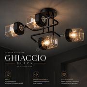 Lustra Aplicata GHIACCIO Black 4xE27 Sticla 57CM