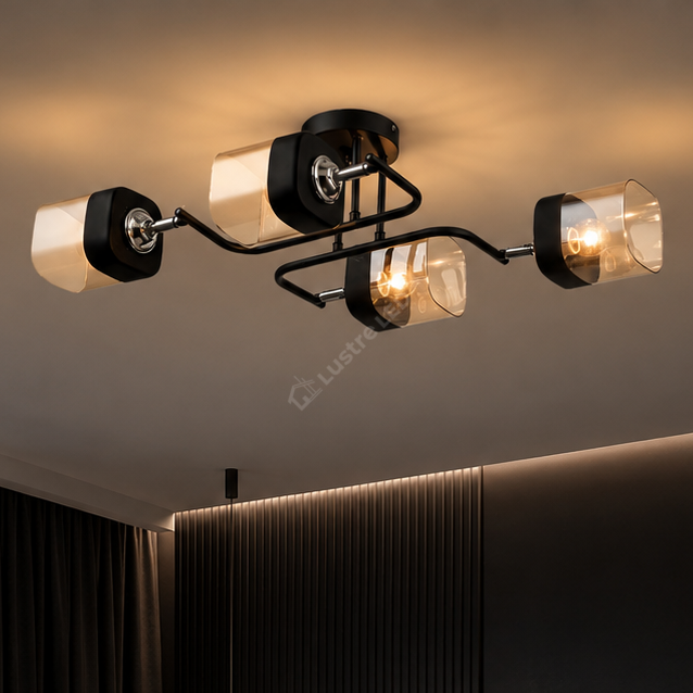 Lustra Aplicata GHIACCIO Black 4xE27 Sticla 57CM