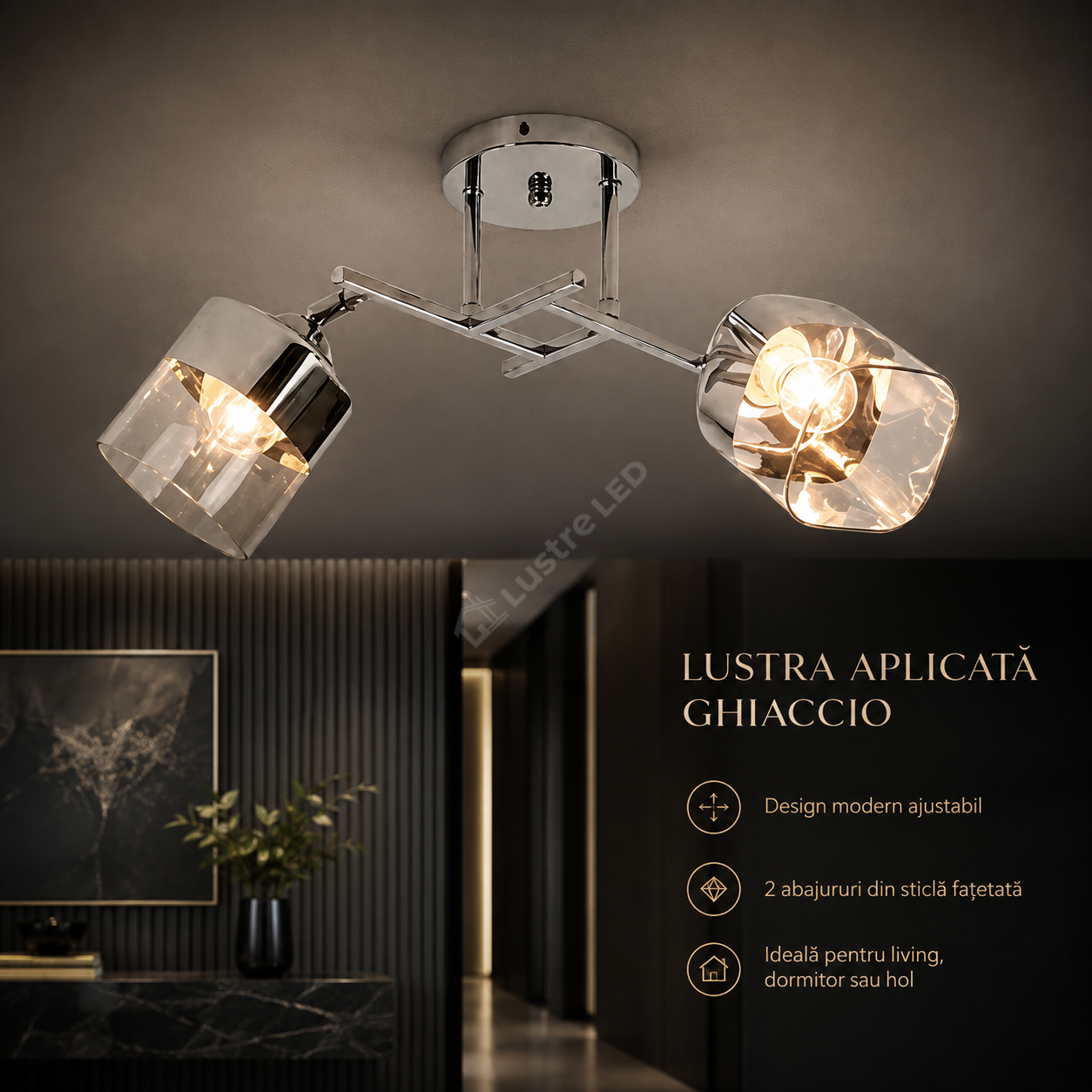 Lustra Aplicata GHIACCIO Chrome 2xE27 Sticla 46CM