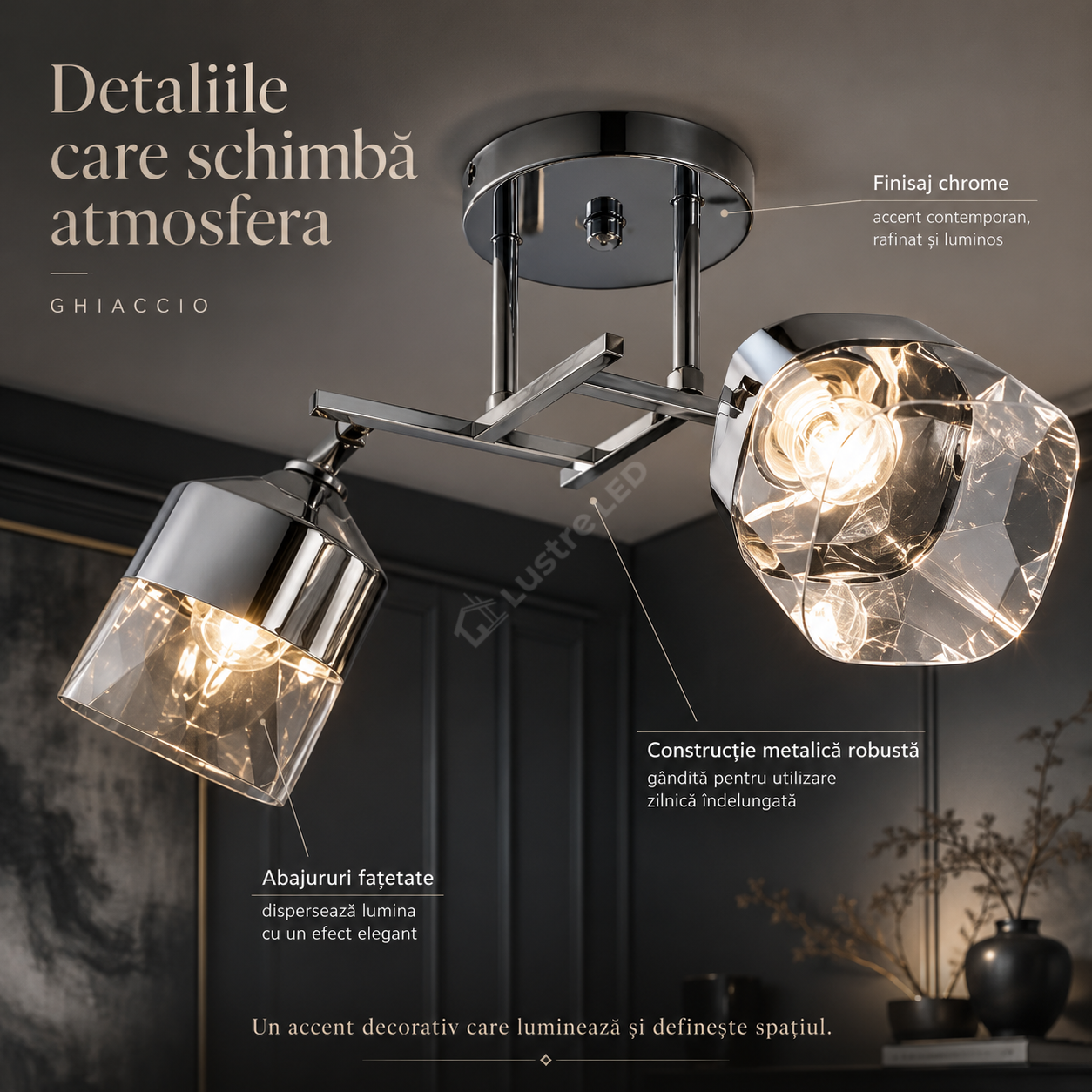 Lustra Aplicata GHIACCIO Chrome 2xE27 Sticla 46CM