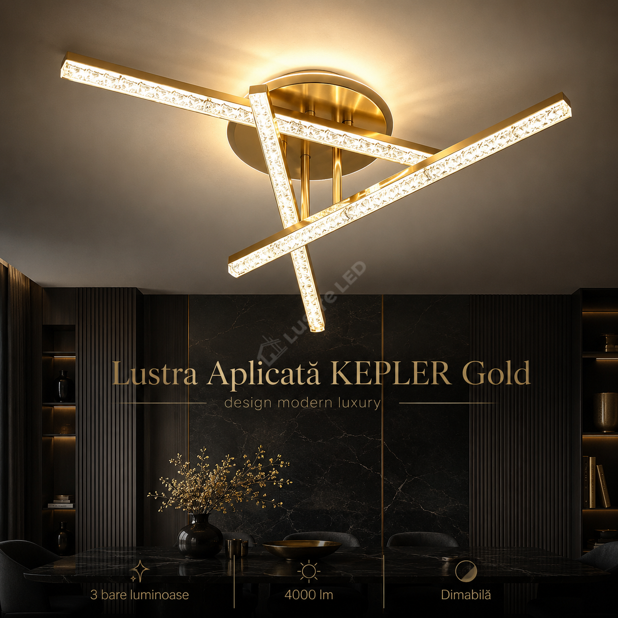 Lustra Aplicata KEPLER Gold 60CM Echivalent 400W Telecomanda
