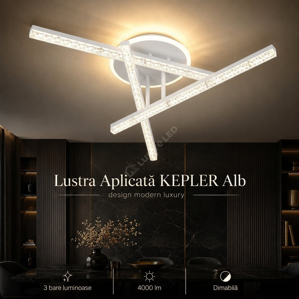 Lustra Aplicata KEPLER White 60CM Echivalent 400W Telecomanda
