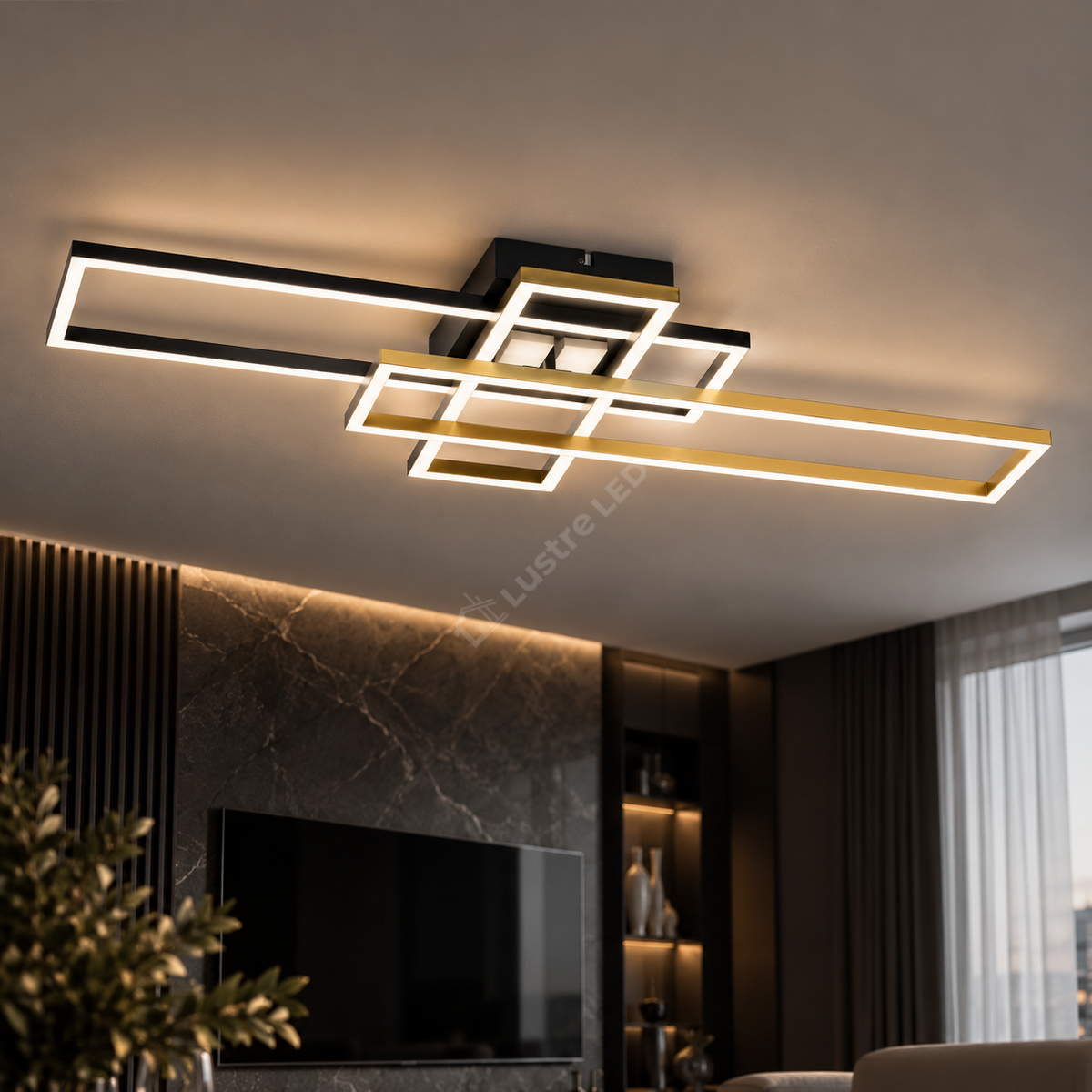 Lustra Aplicata LUMENZ Black Gold cu Abajur Design Geometric 94CM