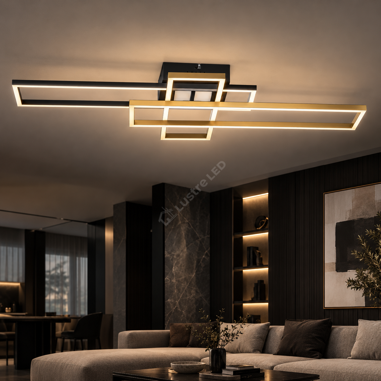 Lustra Aplicata LUMENZ Black Gold cu Abajur Design Geometric 94CM
