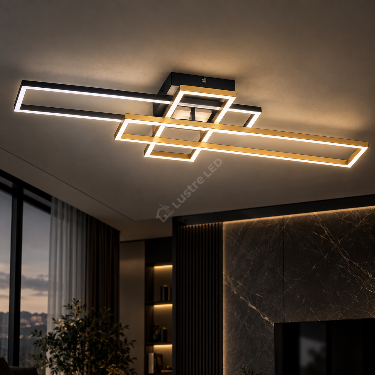 Lustra Aplicata LUMENZ Black Gold cu Abajur Design Geometric 94CM