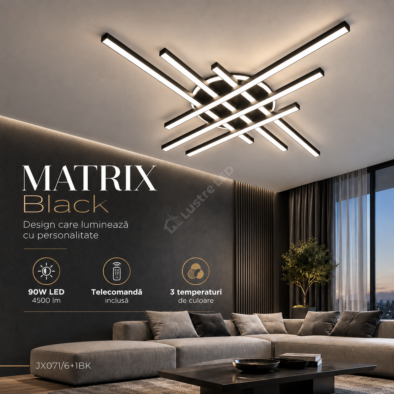 Lustra Aplicata MATRIX Black 80CM Echivalent 450W Telecomanda
