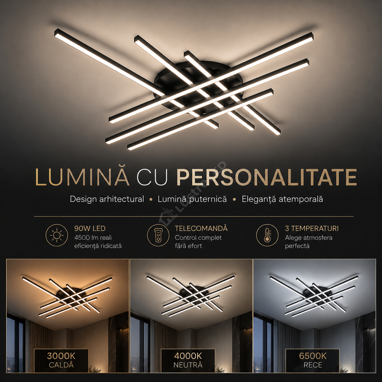Lustra Aplicata MATRIX Black 80CM Echivalent 450W Telecomanda