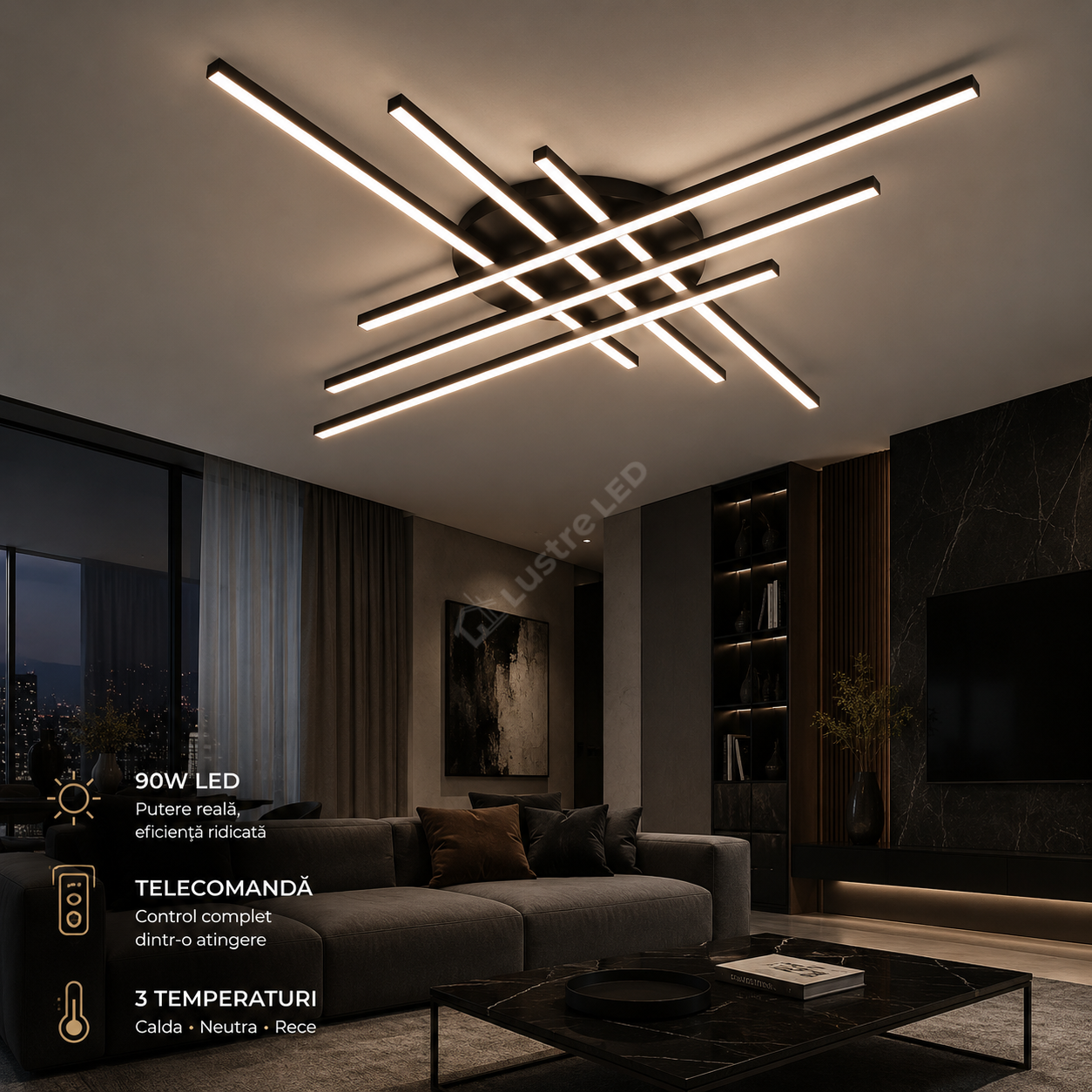 Lustra Aplicata MATRIX Black 80CM Echivalent 450W Telecomanda
