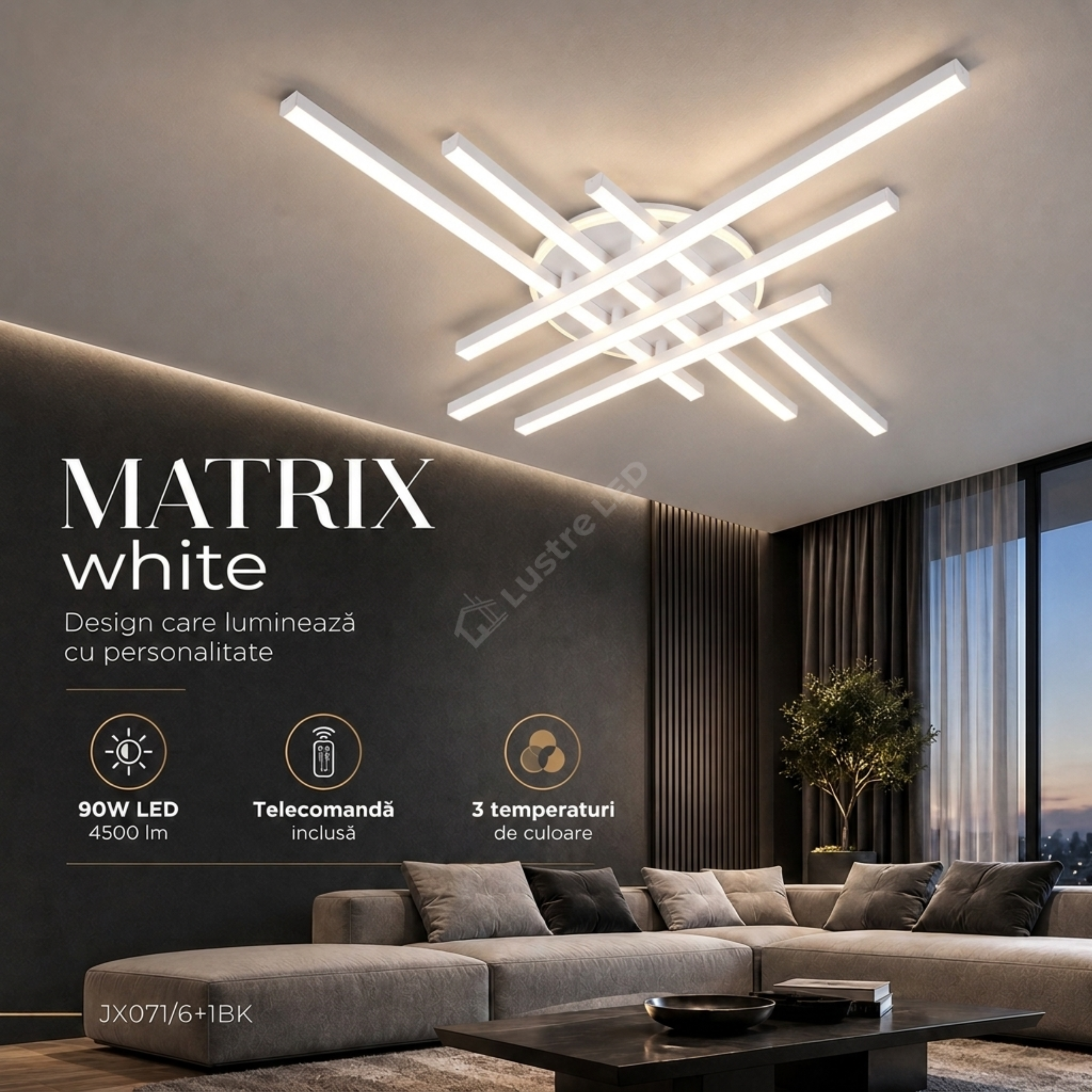 Lustra Aplicata MATRIX White 80CM Echivalent 450W Telecomanda