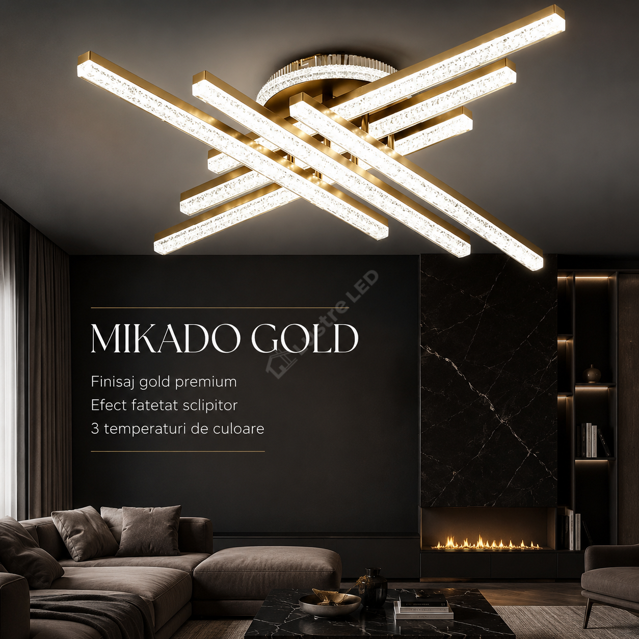 Lustra Aplicata MIKADO Gold 80CM Echivalent 700W Telecomanda