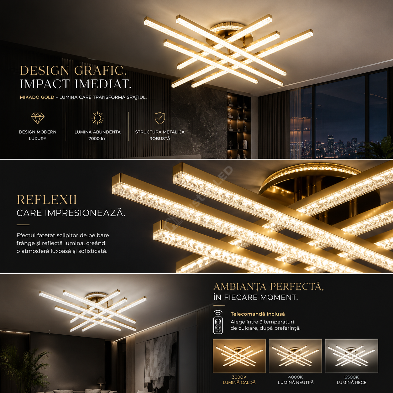 Lustra Aplicata MIKADO Gold 80CM Echivalent 700W Telecomanda