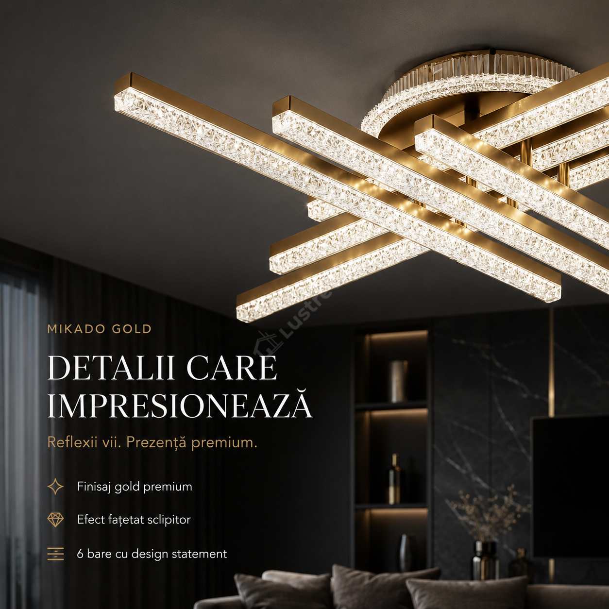 Lustra Aplicata MIKADO Gold 80CM Echivalent 700W Telecomanda
