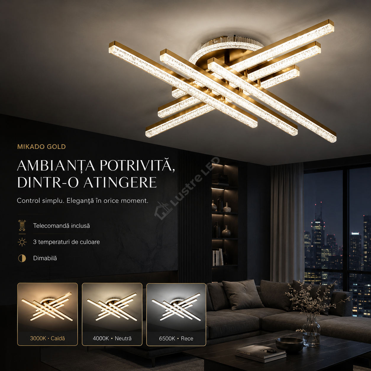 Lustra Aplicata MIKADO Gold 80CM Echivalent 700W Telecomanda