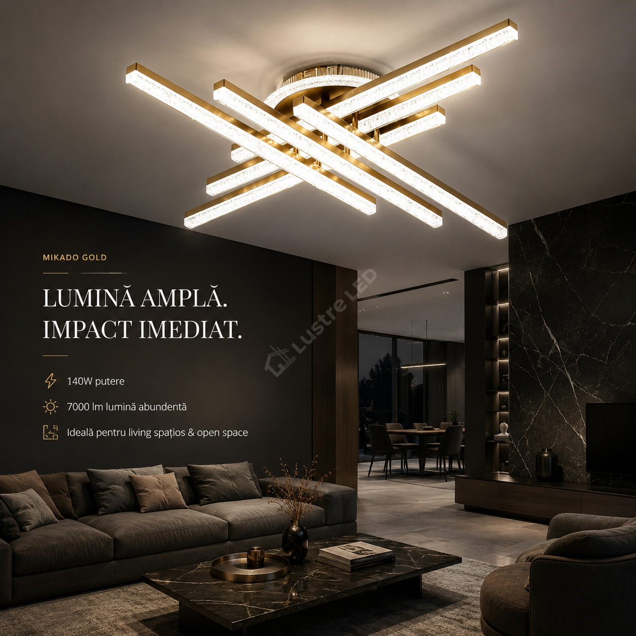 Lustra Aplicata MIKADO Gold 80CM Echivalent 700W Telecomanda