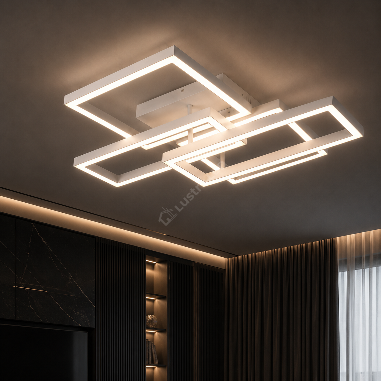 Lustra Aplicata MONDRIAN White Square 60CM Echivalent 450W Telecomanda