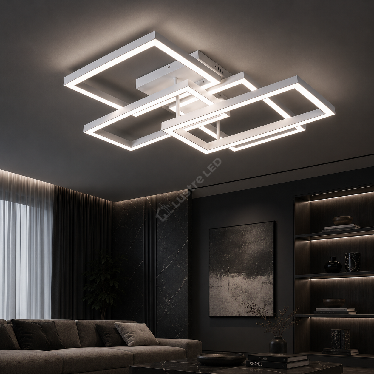 Lustra Aplicata MONDRIAN White Square 60CM Echivalent 450W Telecomanda