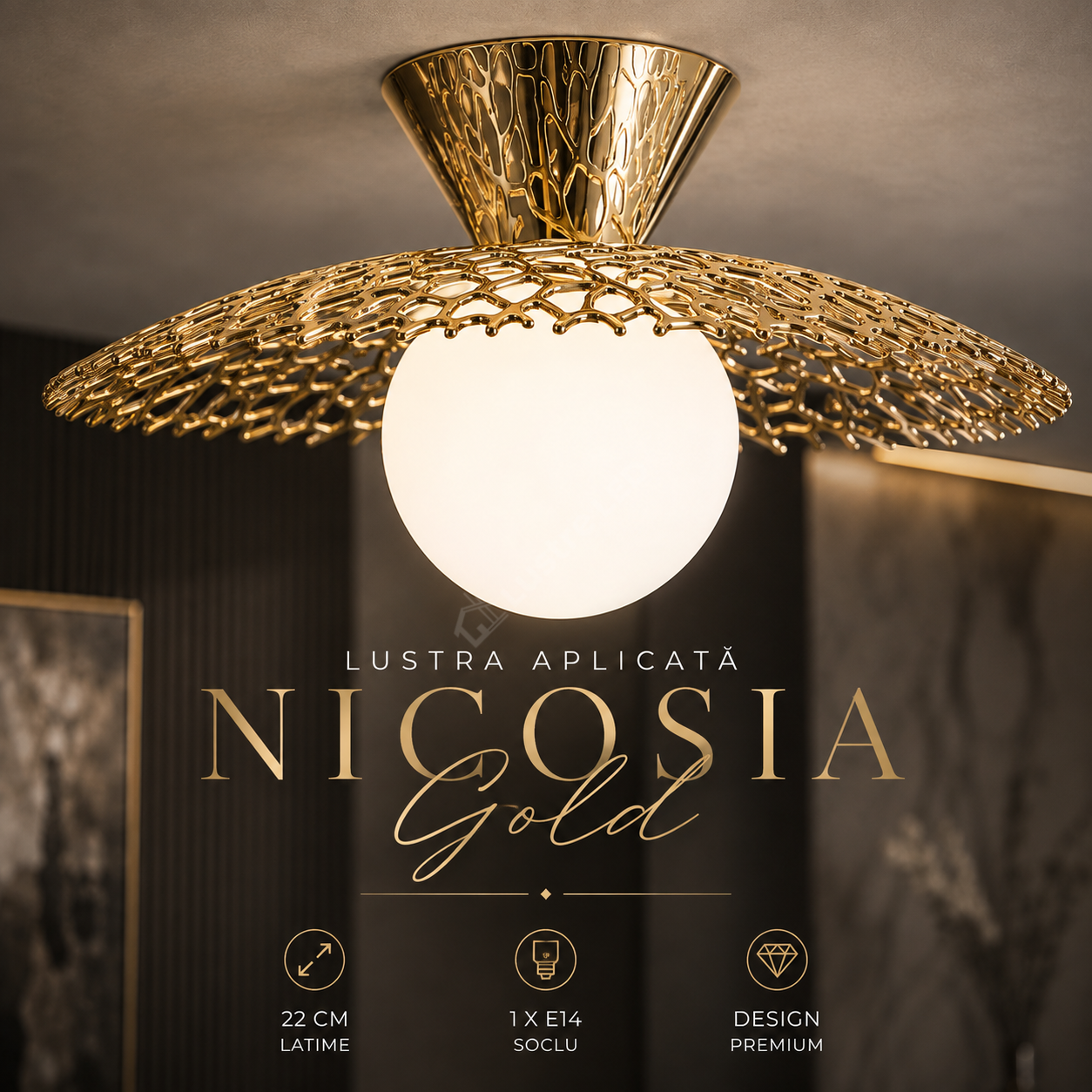 Lustra Aplicata NICOSIA Gold cu Abajur 1xE14 22CM