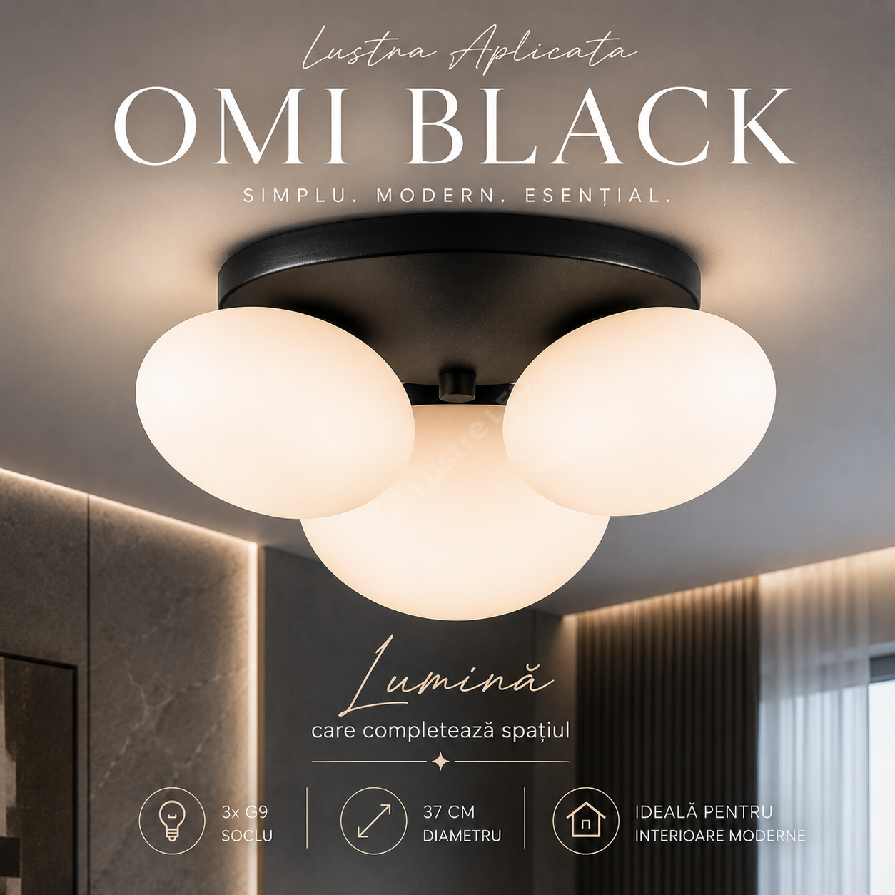 Lustra Aplicata OMI Black cu Abajur 3xG9 37CM