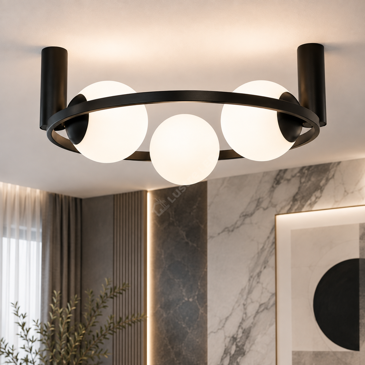 Lustra Aplicata ORBIT Black cu Abajur 3xE27 58CM