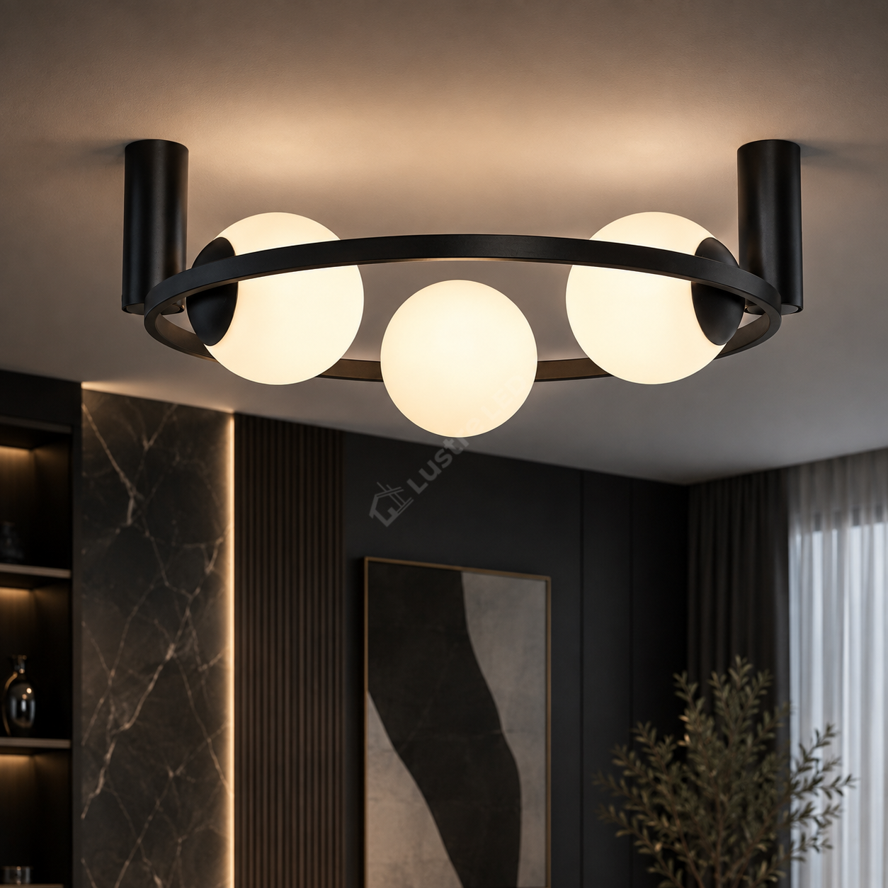Lustra Aplicata ORBIT Black cu Abajur 3xE27 58CM