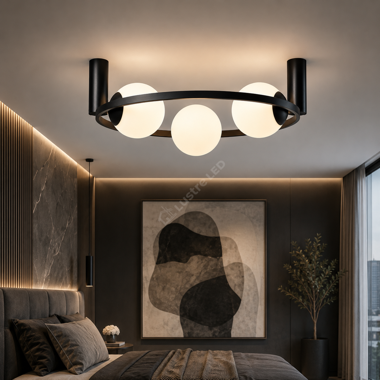 Lustra Aplicata ORBIT Black cu Abajur 3xE27 58CM