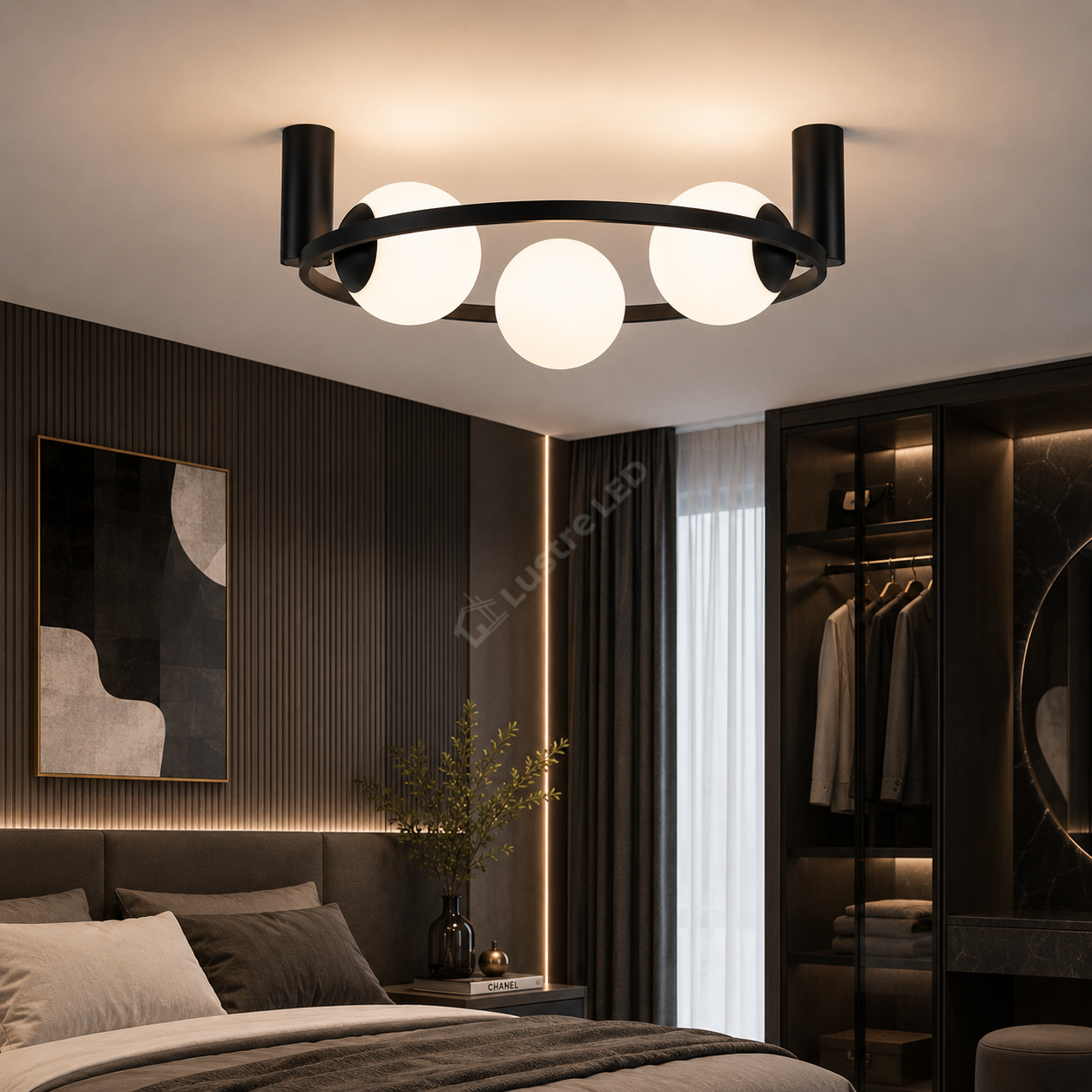 Lustra Aplicata ORBIT Black cu Abajur 3xE27 58CM