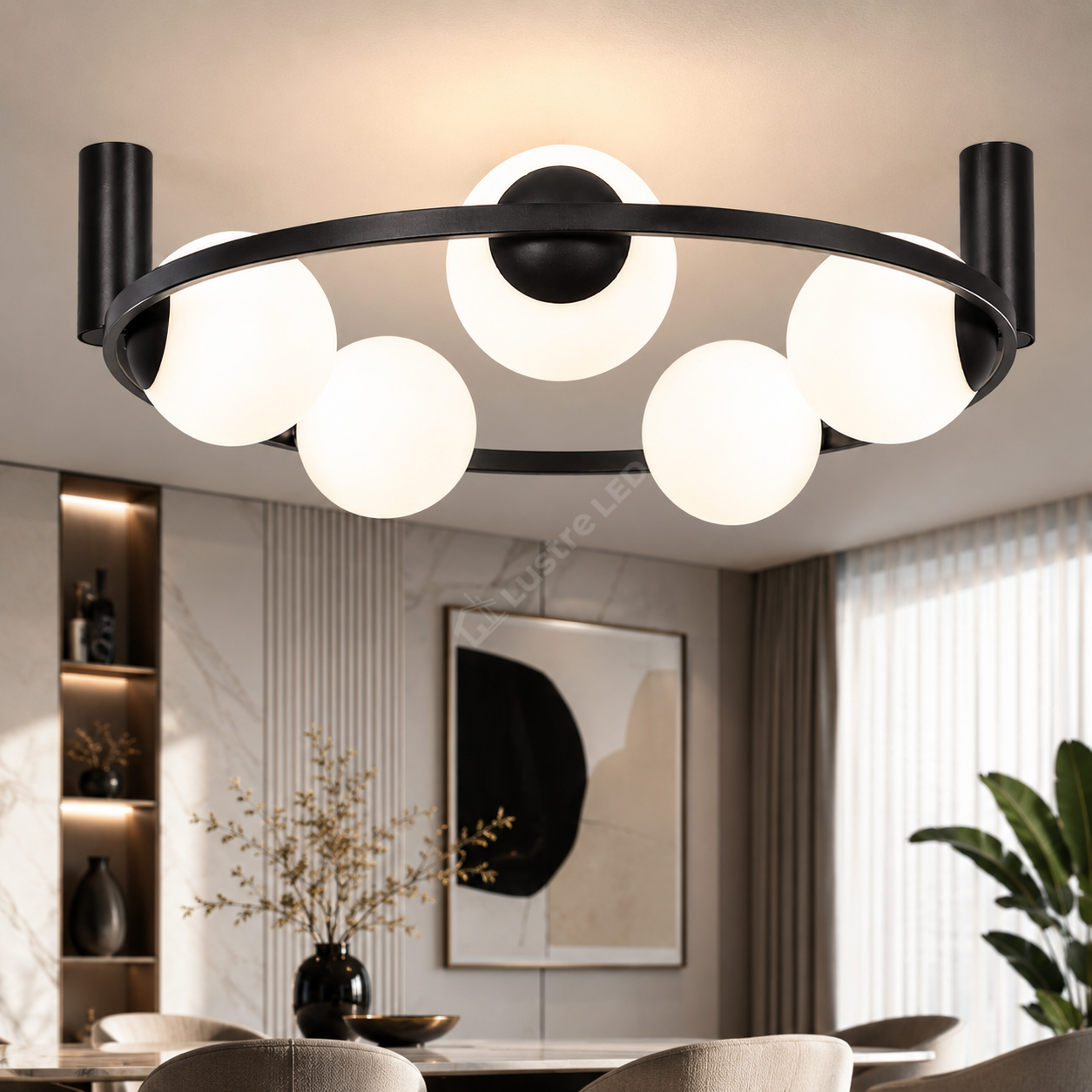 Lustra Aplicata ORBIT Black cu Abajur 5xE27 68CM