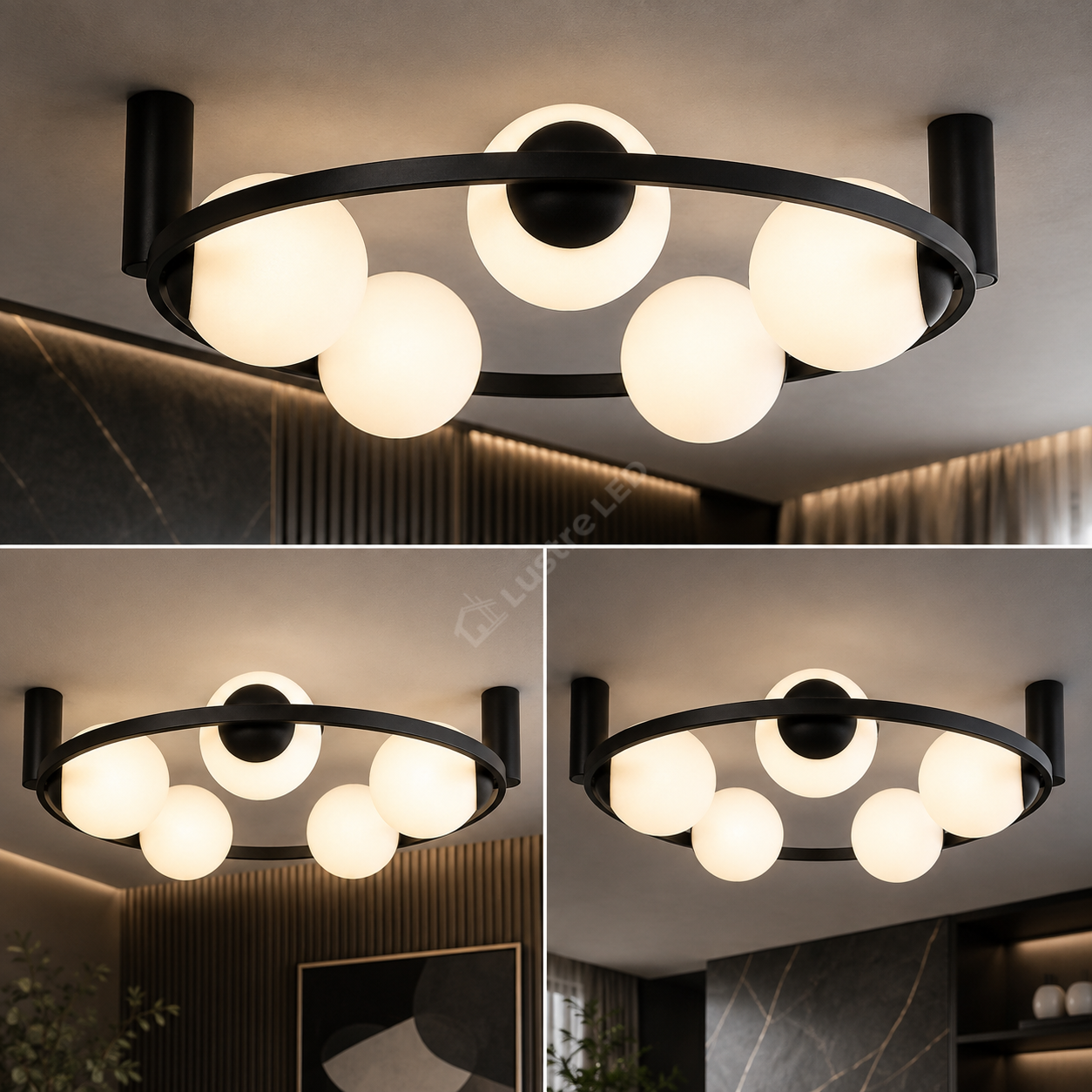 Lustra Aplicata ORBIT Black cu Abajur 5xE27 68CM