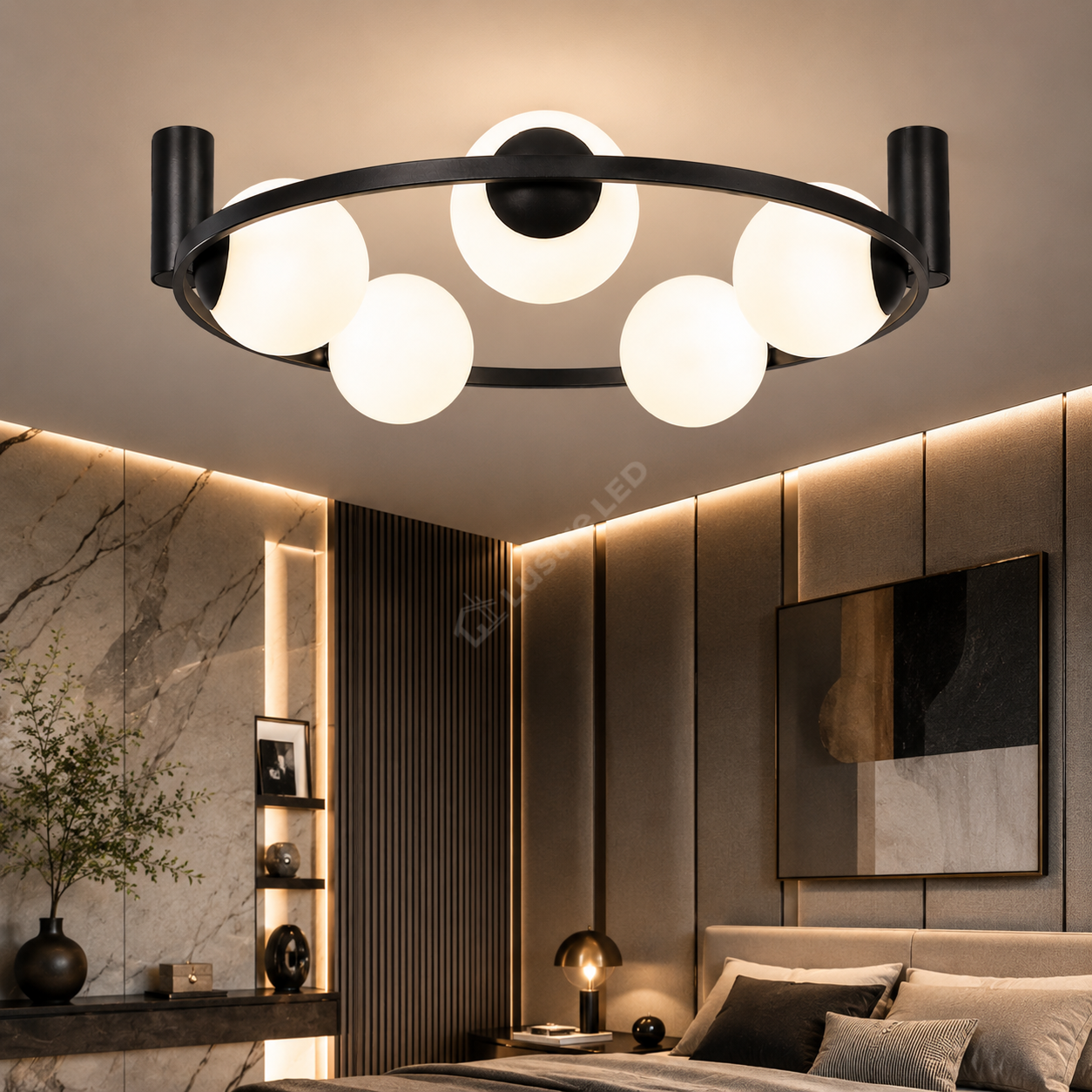 Lustra Aplicata ORBIT Black cu Abajur 5xE27 68CM