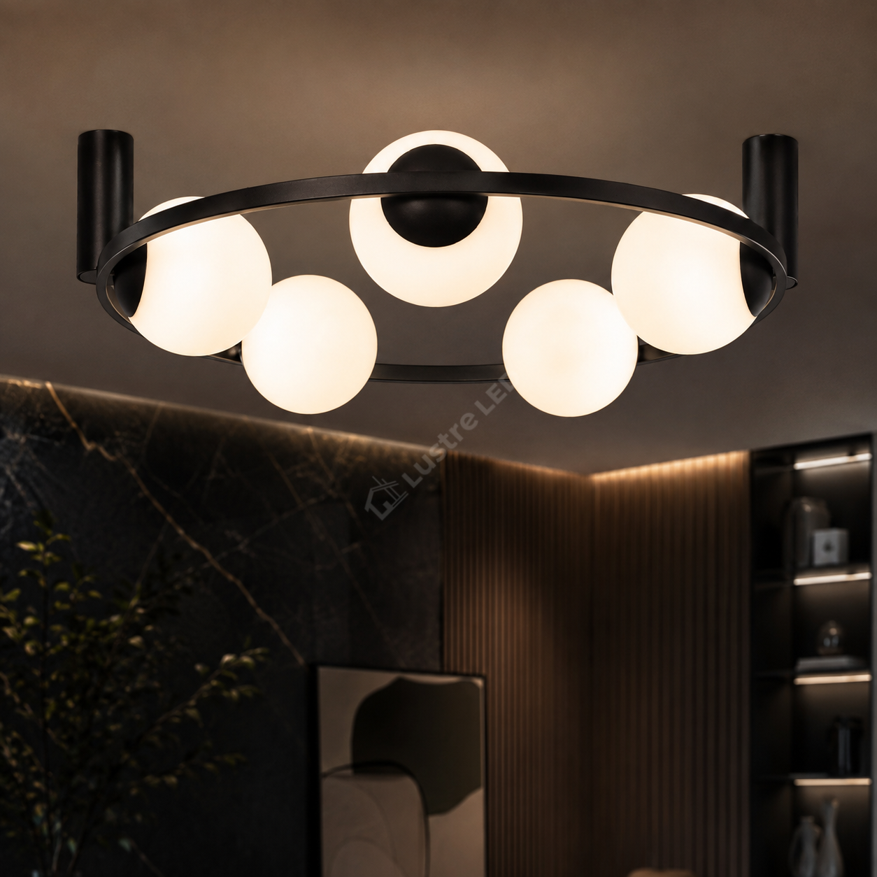 Lustra Aplicata ORBIT Black cu Abajur 5xE27 68CM