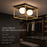 Lustra Aplicata QUADRA Black & Gold 2xE27 Abajur 42CM