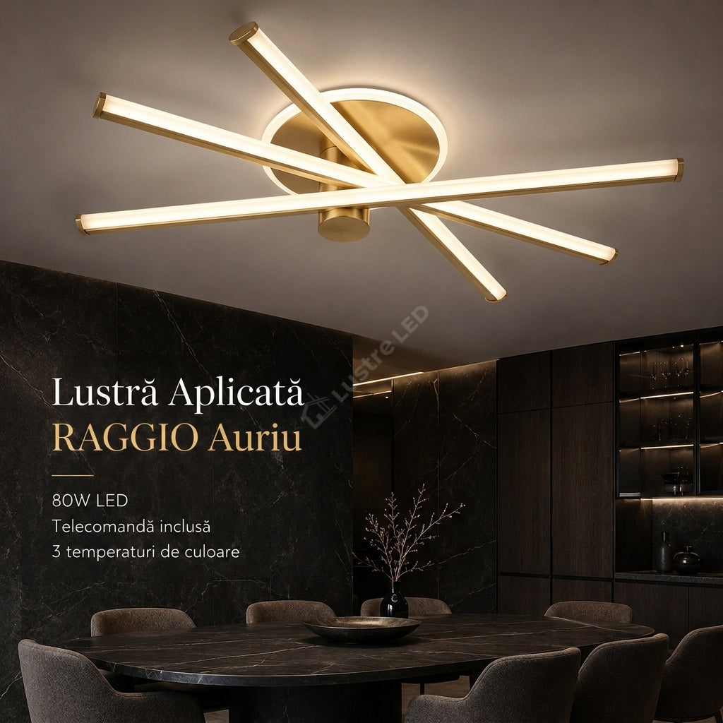 Lustra Aplicata RAGGIO Gold 60CM Echivalent 400W Telecomanda