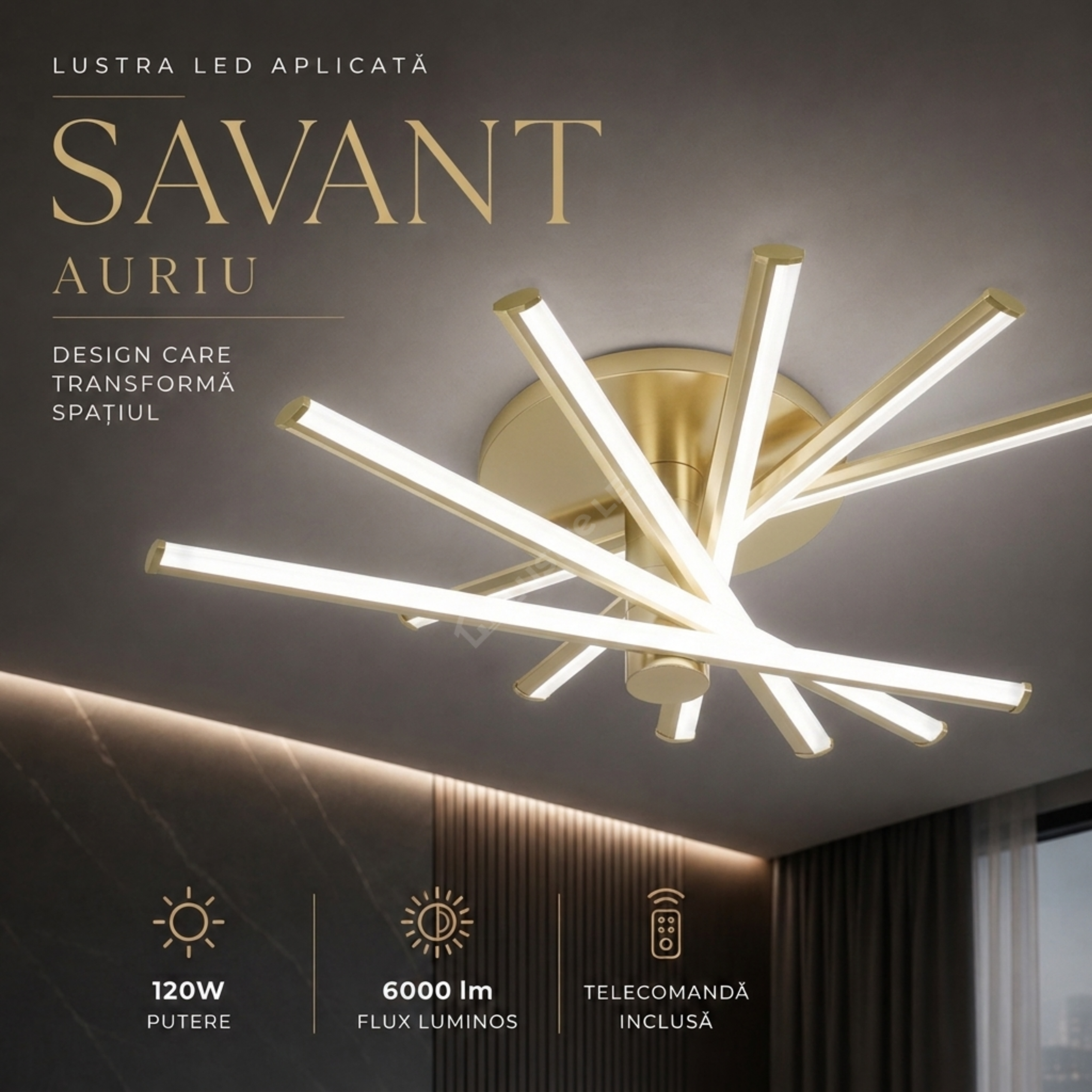 Lustra Aplicata SAVANT Gold 80CM Echivalent 600W Telecomanda