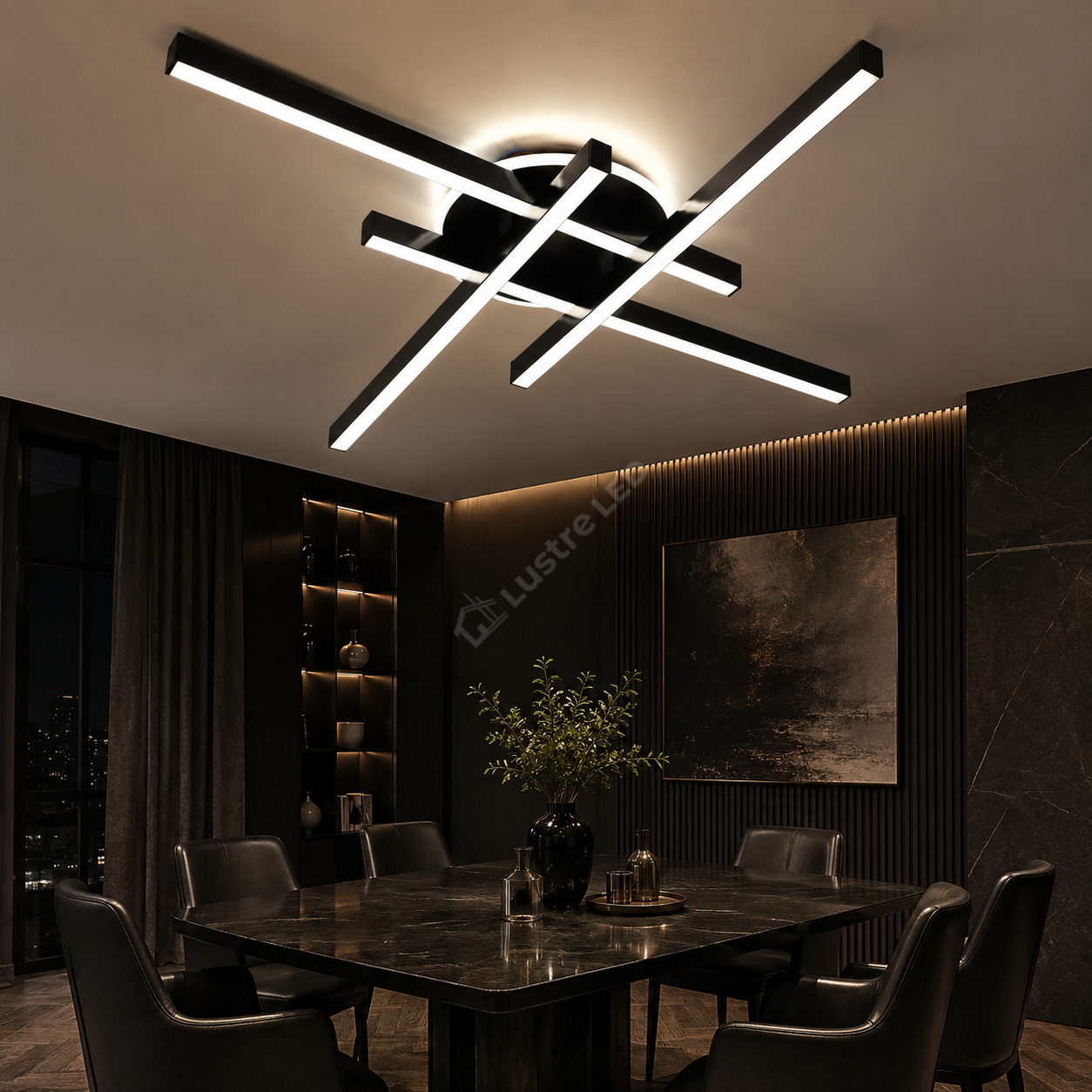 Lustra Aplicata SEGNO Black 4 Bare 60CM Echivalent 400W Telecomanda