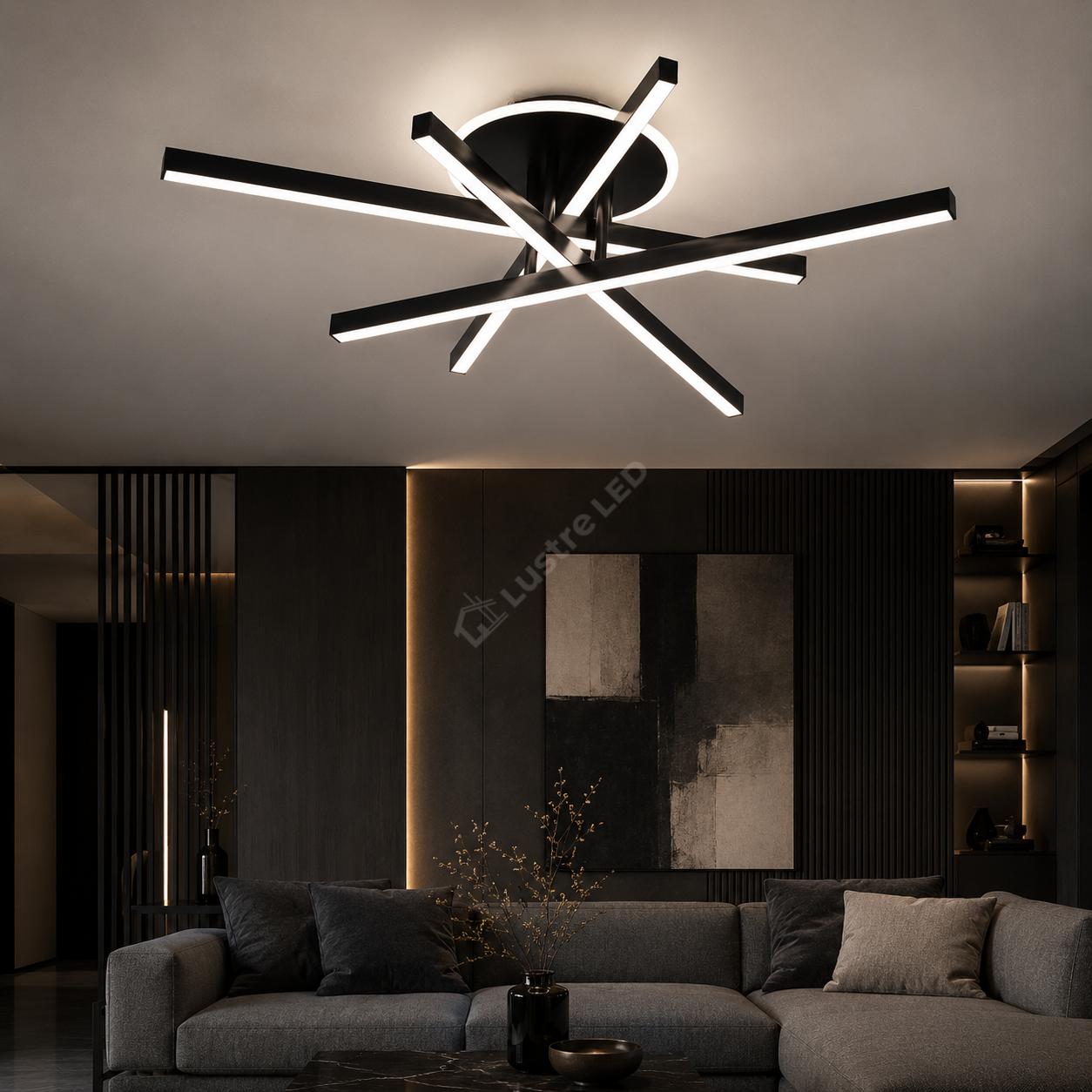Lustra Aplicata SEGNO Black 4 Bare Liniare 60CM Echivalent 400W Telecomanda