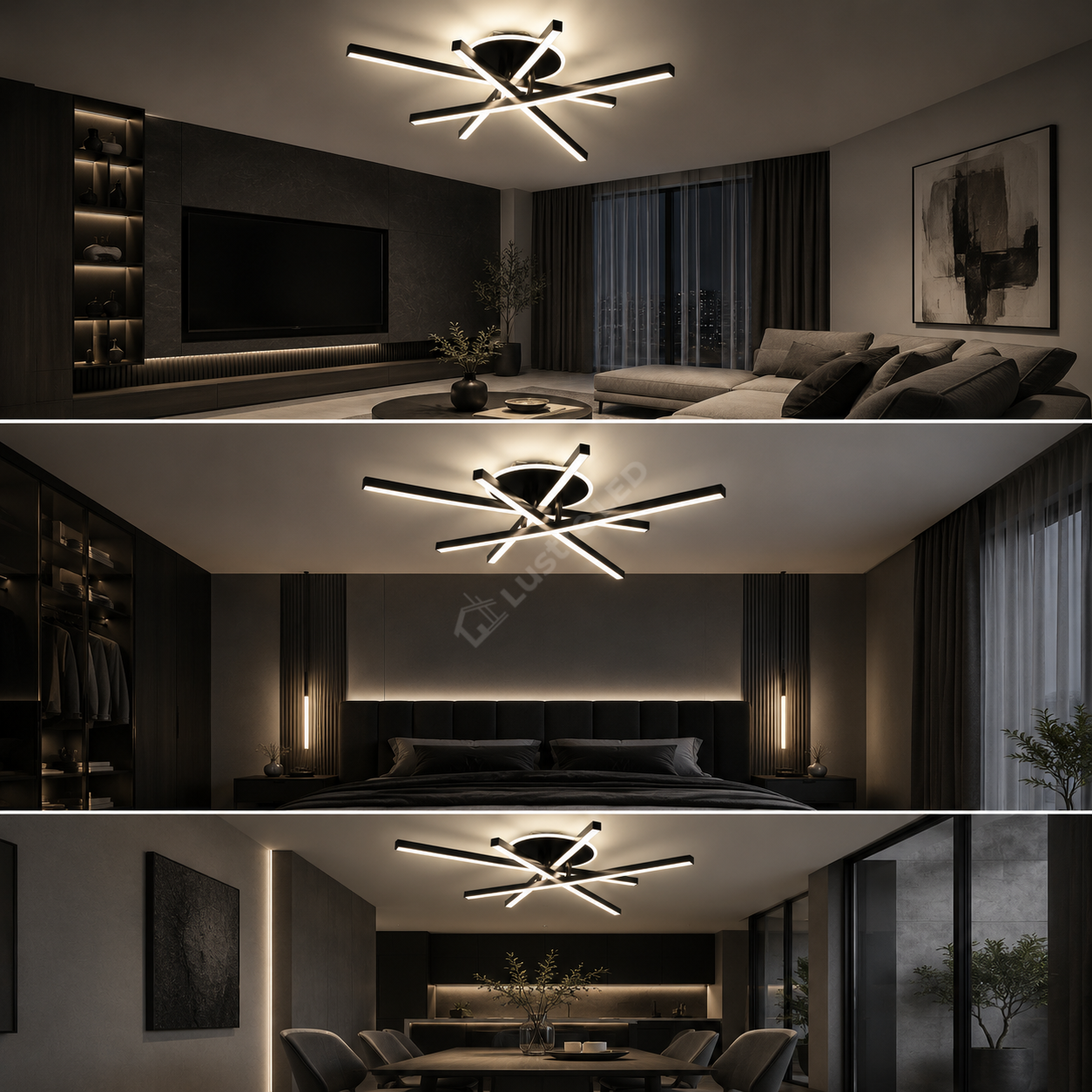 Lustra Aplicata SEGNO Black 4 Bare Liniare 60CM Echivalent 400W Telecomanda