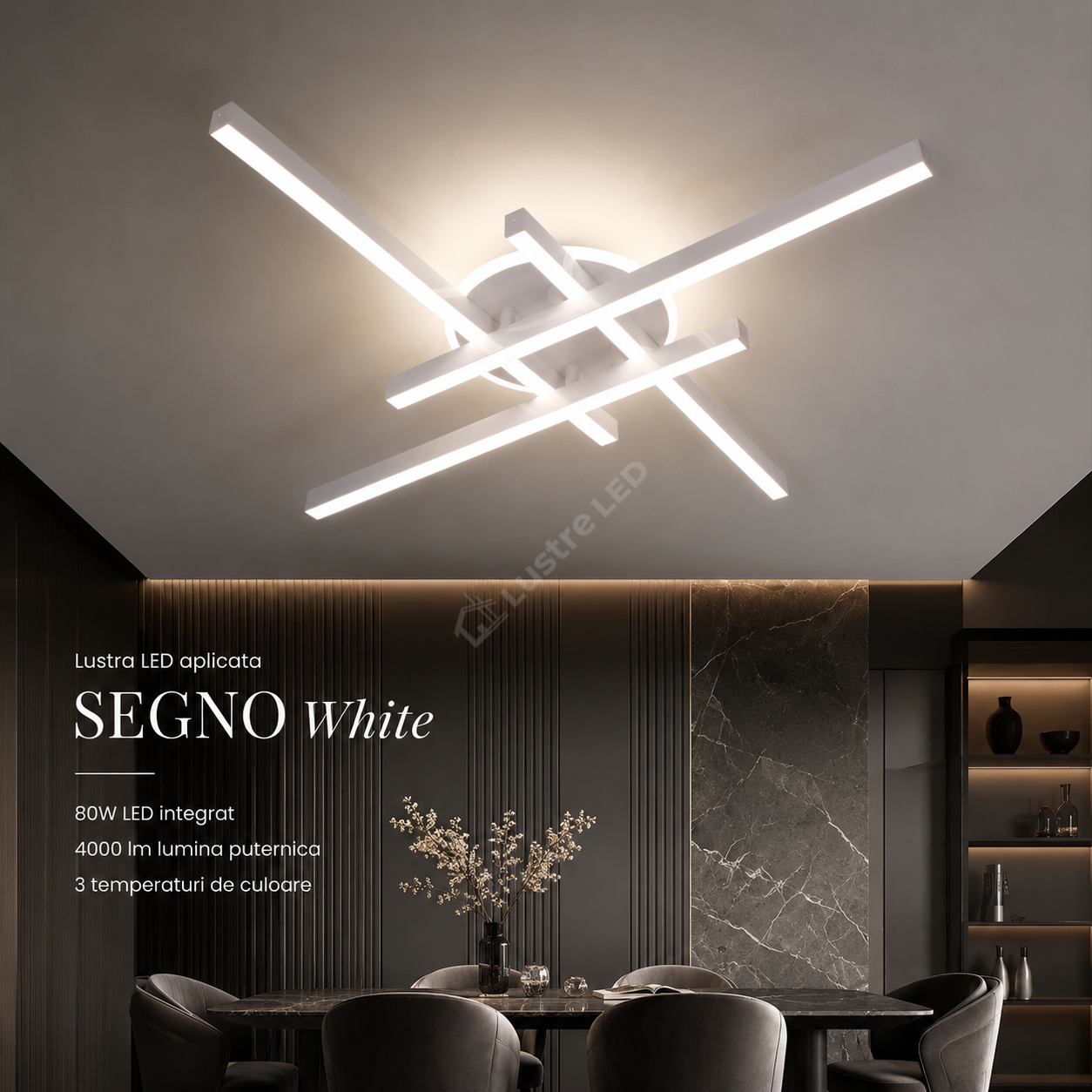 Lustra Aplicata SEGNO White 4 Bare 60CM Echivalent 400W Telecomanda