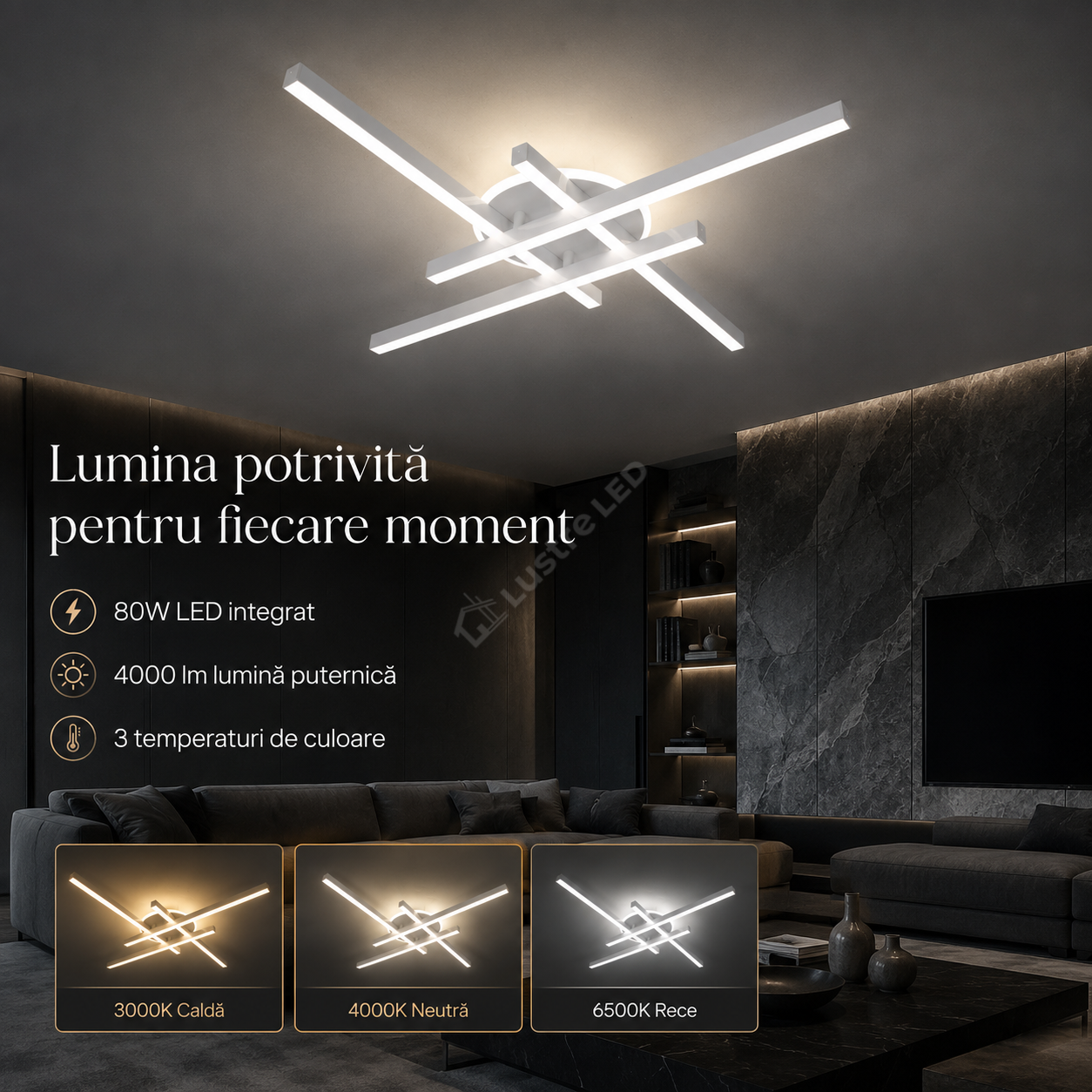 Lustra Aplicata SEGNO White 4 Bare 60CM Echivalent 400W Telecomanda